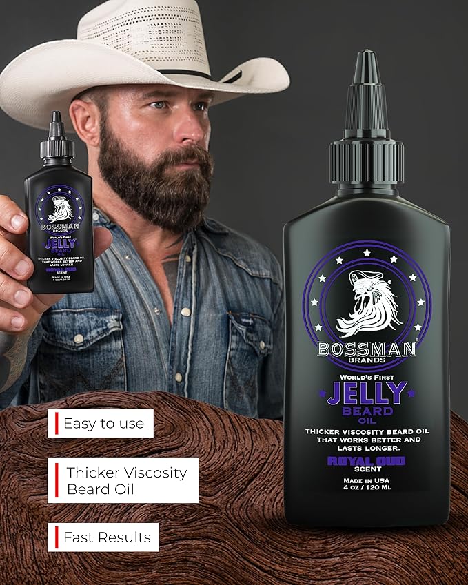 Bossman Jelly Beard Oil for Men & Beard Balm for Men Combo - Royal Oud Scent
