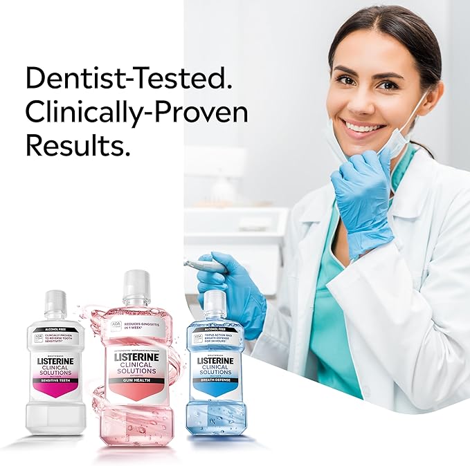 Listerine Clinical Solutions Breath Defense Alcohol Free Mouthwash, Oral Rinse with a Triple-Action Formula Fights Bad Breath for 24 Hours, Smooth Mint Flavor, 1 L