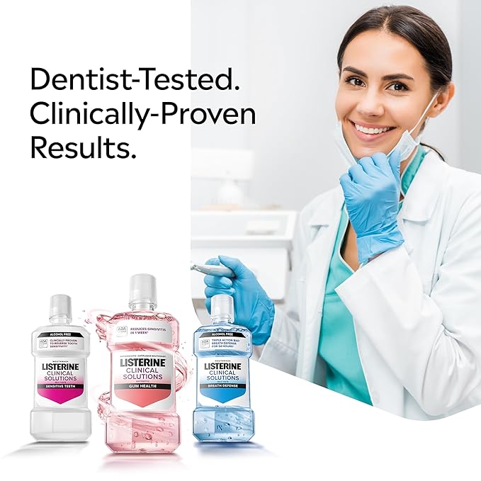 Listerine Clinical Solutions Gum Health Antiseptic Mouthwash, Antigingivitis & Antiplaque Oral Rinse Helps Prevent Plaque Buildup & Immediately Kills Germs for Healthier Gums, ICY Mint, 1 L