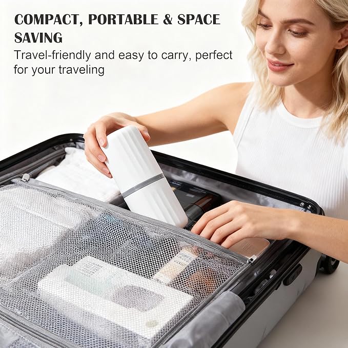 2-in-1 Travel Toothbrush Holder, Dustproof Toothbrush Travel Case with Mouthwash Cup, Portable Toothpaste Toothbrush Container for Traveling School Camping Business Trip Bathroom