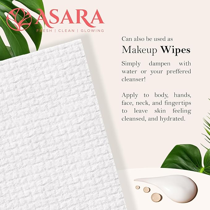 Clean Face Towels Disposable XL Facial Wipes | Add Water As a Makeup Remover | Sensitive Skin Face Towels | Organic Vegan Biodegradable - Clean Daily Towelettes (50 Count) | by Asara
