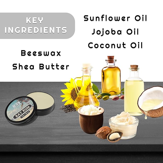 Solid Cologne Men's Bay Rum Cologne for Men, Wax Bay Rum Solid Cologne for men, Solid Perfume with a Bay Rum and coconut scent (1 Ounce, Bay Rum Mens Cologne Balm)