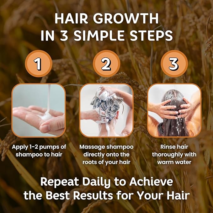 Rice Water Hair Growth Shampoo, Natural Rice Water Thickening & Regrowth Formula for Men & Women - Infused with Biotin, Castor Oil, Rosemary, For Weak, Brittle, Thinning Hair & All Hair Types 11.8 Oz
