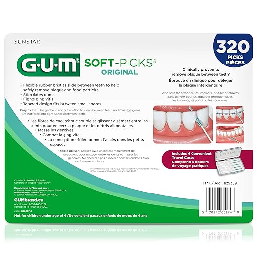 GUM Soft-Picks Original, Easy to Use Dental Picks for Teeth Cleaning and Gum Health, Disposable Interdental Brushes with Convenient Carry Case, Dentist Recommended Dental Picks, 320 Count