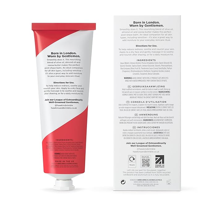 Hawkins & Brimble After Shave Balm for Men, 125 ml / 4.2 fl oz. - Post Shaving Cocoa, Almond & Olive Oil Moisturising Skin Protection | Premium British Grooming & Skincare