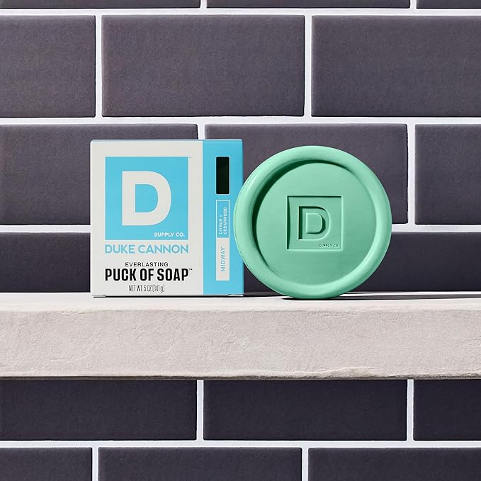Duke Cannon Supply Co. Bar Soap Puck Bundle - Men's Natural Rounded Bar Soap with Masculine Scents - Disc-Shaped Mens Soap - All Skin Types - Hydrating - Buck Moon & Midway, 5 oz (4 Pack)