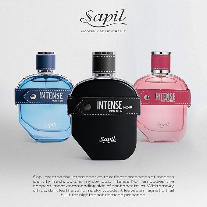 Sapil Intense Noir Eau de Parfum for Men – Long-Lasting Masculine Perfume with Amber, Leather, Patchouli & Musk – Bold Scent with Citrus Notes – 100ml