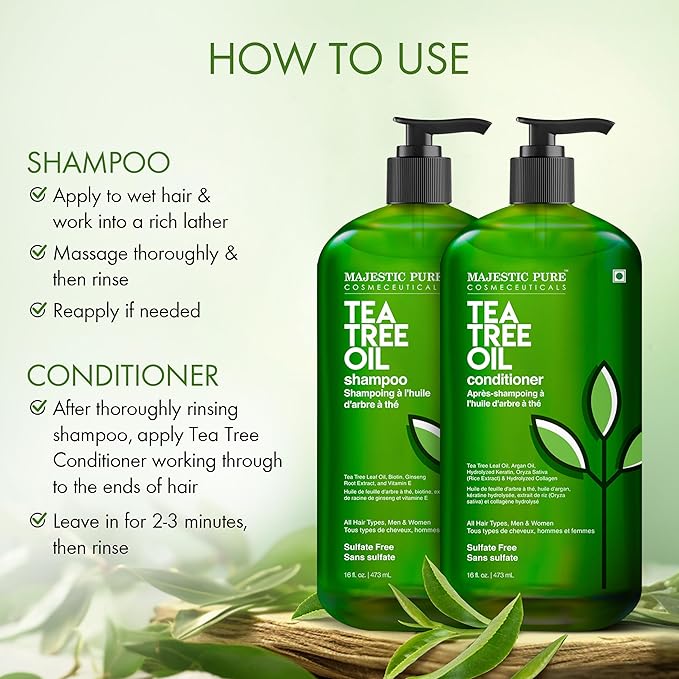 Majestic Pure Tea Tree Shampoo for Men and Women - Hydrating Formula Fights Dandruff, Lice and Itchy, Irritating or Dry Scalp - For All Hair Types - Sulfate Free 16 fl oz (pack of 2)