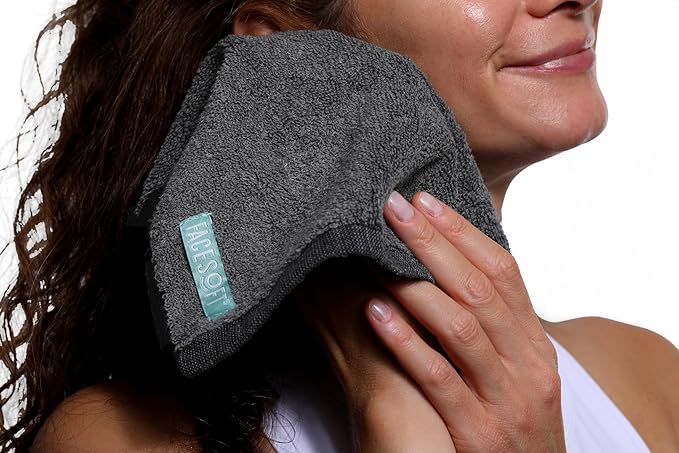 FACESOFT Mini Towels Charcoal 2X PRO Detox Multipack - Double Activated Charcoal - Pulls Toxins and Impurities from Skin - Soft and Absorbent Cotton Exercise Towel - Workout Towel for Sweat - 3 Pc