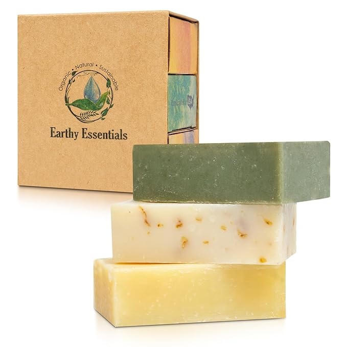 Organic Bar Soap Set – Handmade Natural Soap Bars with Essential Oils – Oatmeal Lavender, Lemongrass & Green Tea Peppermint (3.25 oz Each, 3 Bars)