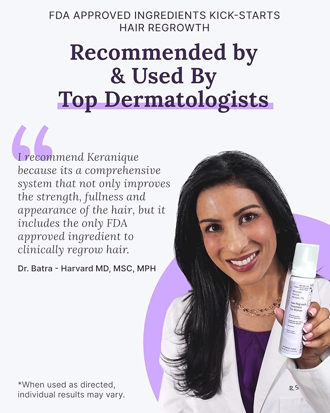 Keranique Women's 5% Topical Minoxidil Foam – Hair Regrowth Scalp Treatment with Powerful NutriGrow blend - Supports Thicker, Fuller, Healthier Hair & Scalp p - 2 Month Supply