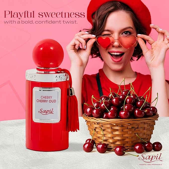 Sapil Cheeky Cherry Oud Eau de Parfum – Long Lasting Unisex Floral Oud Perfume | Cherry, Jasmine & Leather Notes | Sweet Spicy Oud Fragrance | 3.4 oz / 100ml