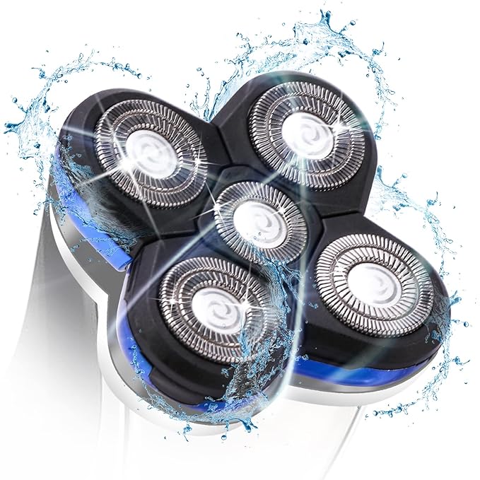 Shaver Blade Replacement Heads, 5 Beard Cutter Blades for Electric Razor, Easy Install for Head and Face (Blue)