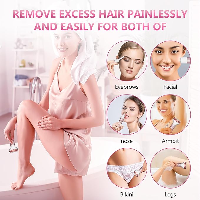 Electric Razor for Women Removal MKIOVH Women's Cordless Portable 4 in 1 Painless Shaver, for Body Face Shavers Nose Hair Trimmer Bikini Area Armpit Pubic Underarms Legs Eyebrow