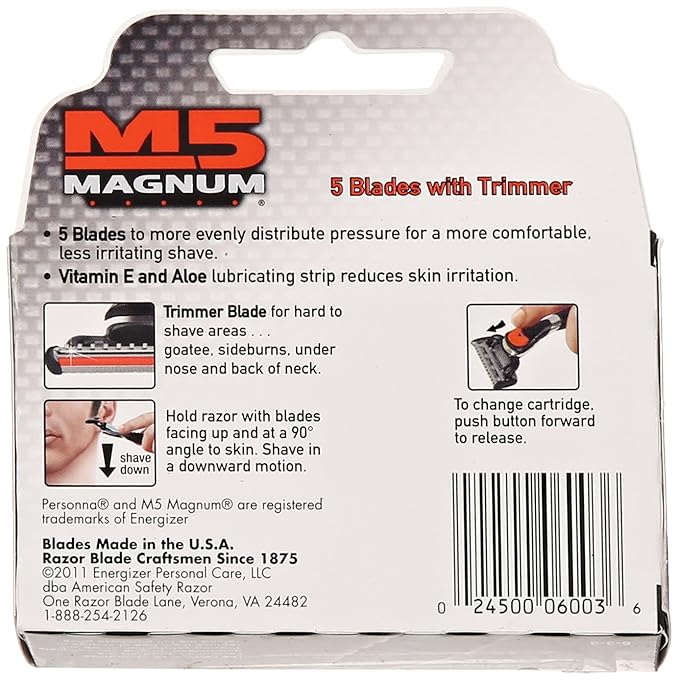 M5 Magnum Razor Cartridge Blades with Trimmer, 4 Count Refill Blades (2 Pack)