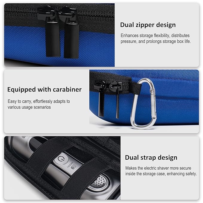 Nincha Electric Shaver Case for Braun Series 3, Series 5, Series 7, Series 9 Electric shavers - Hard shell EVA Travel Case - Powered Shaver Protective Bag (Blue)