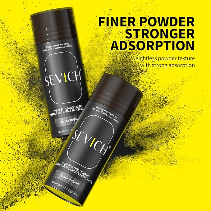 SEVICH Hair Fibers with Spray Applicator - Natural-Looking Hair Thickening Fibers for Men & Women, Instant Fullness, Wind & Water Resistant, Easy Wash Out, 25g (Black)