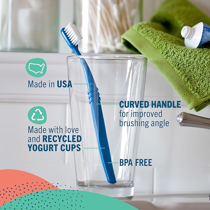 Preserve Eco Friendly Adult Toothbrushes, Made in The USA from Recycled Plastic, Ultra Soft Bristles, Paperboard Package, Colors Vary, 6 Count (Soft)