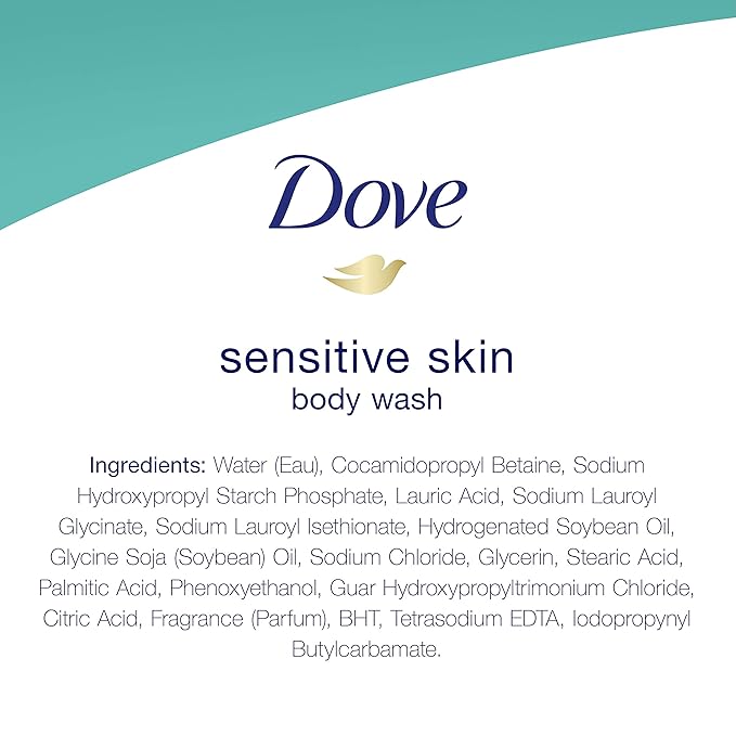 Dove Sulfate Free and Hypoallergenic, Sensitive Skin Body Wash, 22 Fl Oz (Pack of 4)