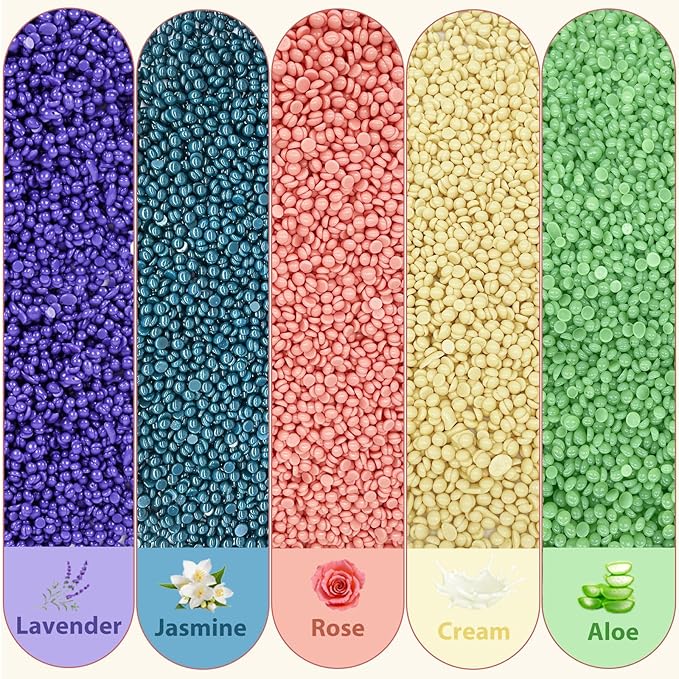 Wax Beads, Anreacho 1.1 lb Hard Wax Beans for Hair Removal, Brazilian, Bikini, Face, Eyebrows, Underarms, Chest, Back, Legs, Wax Refill for Women & Men, Pack of 5