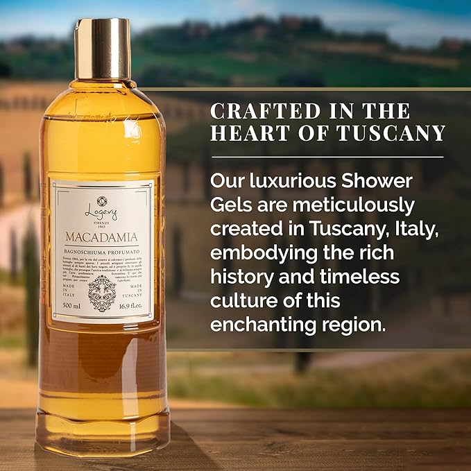 Logevy Macadamia Shower Gel – Indulgent Aroma Made from the Best Skin-Friendly Ingredients, Rich in Nutritional Properties for Rejuvenating, Hydrating, and Soothing Action – 500ml