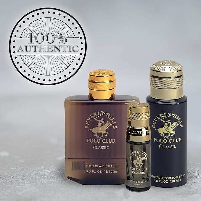 Beverly Hills Polo Club BHPC Men's Classic Fragrance Collection - 3-Piece Gift Set with Eau De Toilette, Deodorant Body Spray & After Shave Lotion