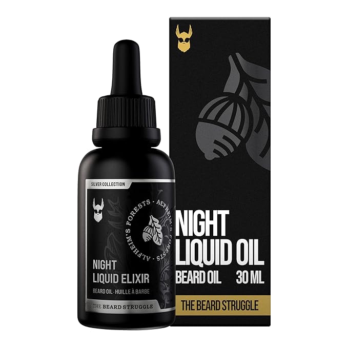 The Beard Struggle Night Liquid Elixir Beard Oil - Silver Collection - Alfheim's Forests - Softens, Moisturizing, & Healthier Beard Growth - Vegan-Friendly Beard Growth Oil (1 Fl oz)