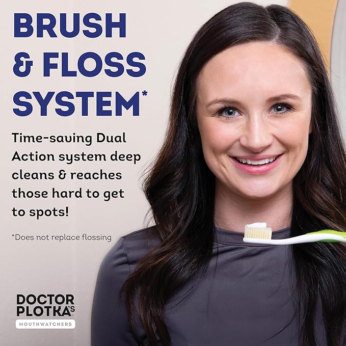 MOUTHWATCHERS Soft Flossing Manual Toothbrush for Adults, Green, Ultra Clean, Good for Sensitive Teeth and Gums, by Dr. Plotka's