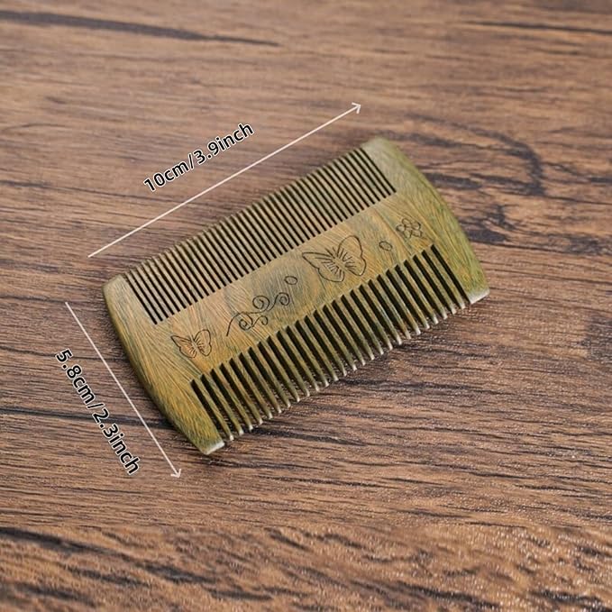 Men Handmade Beard Comb With 100% Natural Green Sandalwood In Fine&Wide Teeth For Long And Short Beard, Hair