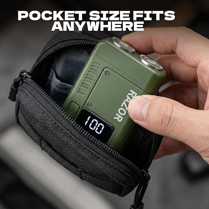 Men's Pocket Shaver, Washable Double Head Razor, USB Mini Portable Razor, Rechargeable Waterproof Green, Face, Portable, Battery Powered, ShaverG, SV001, Attachment