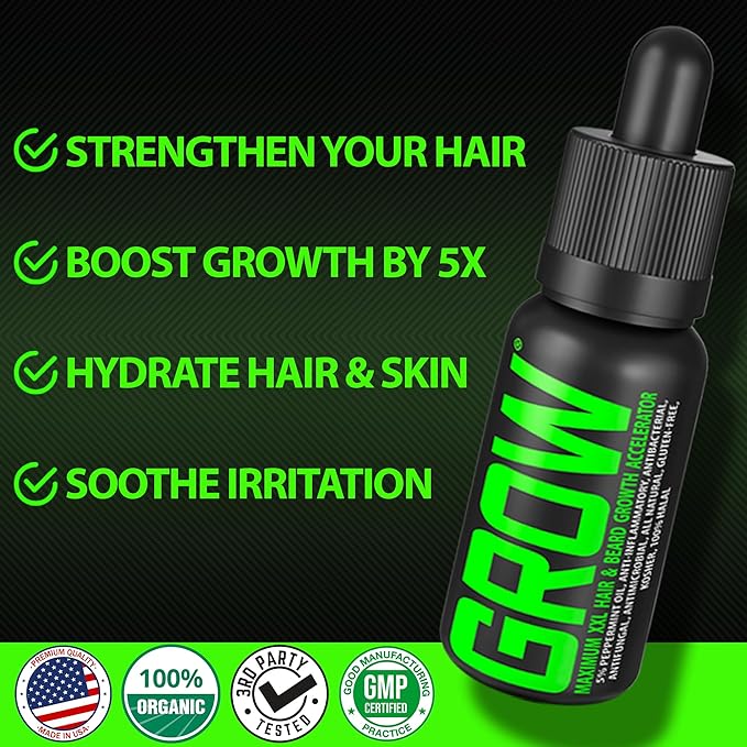 Beard Growth Oil with Facial Derma Roller (2-Pack Hair Follicle Stimulators) – 540 Titanium Rollers for All Skin Types – Fills Patches, Boosts Growth, Thickens Beard for Fuller Facial Hair