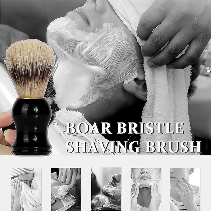Straight Edge Razor Shaving Kit, Including Steel Shaver & Shaving Brush & Wooden Beard Comb & Brush, Beard Grooming Scissors, Idea Gift for Christmas, Birthday, Father for Men - Brown
