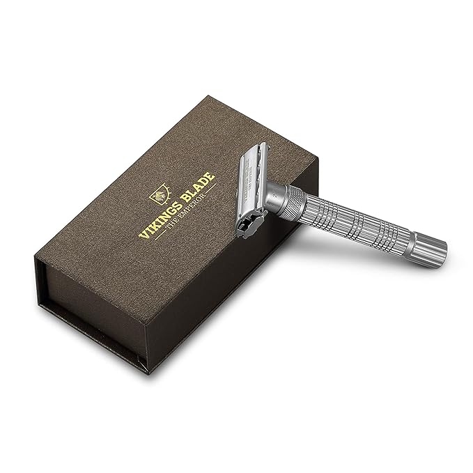 VIKINGS BLADE Adjustable Double Edge Safety Razor + Luxury Case. Smooth, Reusable, Eco-Friendly (The Emperor “Frosted Chrome”)