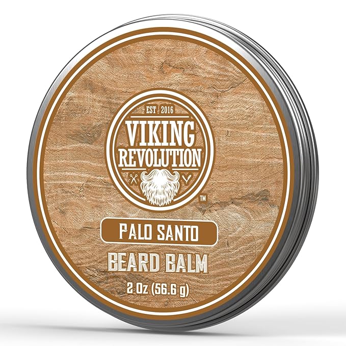 Viking Revolution Palo Santo Beard Balm for Men - Beards Butter for Men with Argan Oil and Jojoba Oil - Beard Softener and Moisturizer for Mens Beards Styling Balm (1 Pack, 2oz)