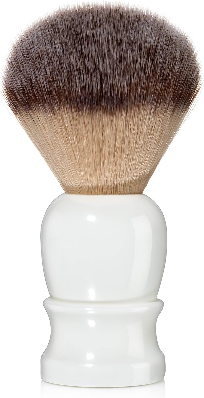 Mr. Fine Better Than Badger Shaving Brush, Ultra-Soft Synthetic Angel Hair Bristles for Men’s Wet Shaving, Easy Lather & Smooth Glide, Ergonomic Handle, White