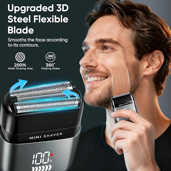 Foil Shavers for Men, Electric Shavers for Men Face, Pocket Shaver USB Mini Shavers for Men, Electric Foil Shavers with Type C Rechargeable and LED Display, IPX7 Waterproof for Travel & Home