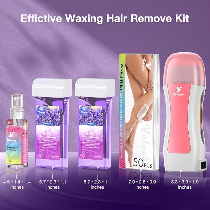 Roll on Wax Kit, Roller Waxing Kit with 2 Soft Cartridges, Waxing Kit for Hair Removal, Rolling Wax Hair Removal Kit for Women Men