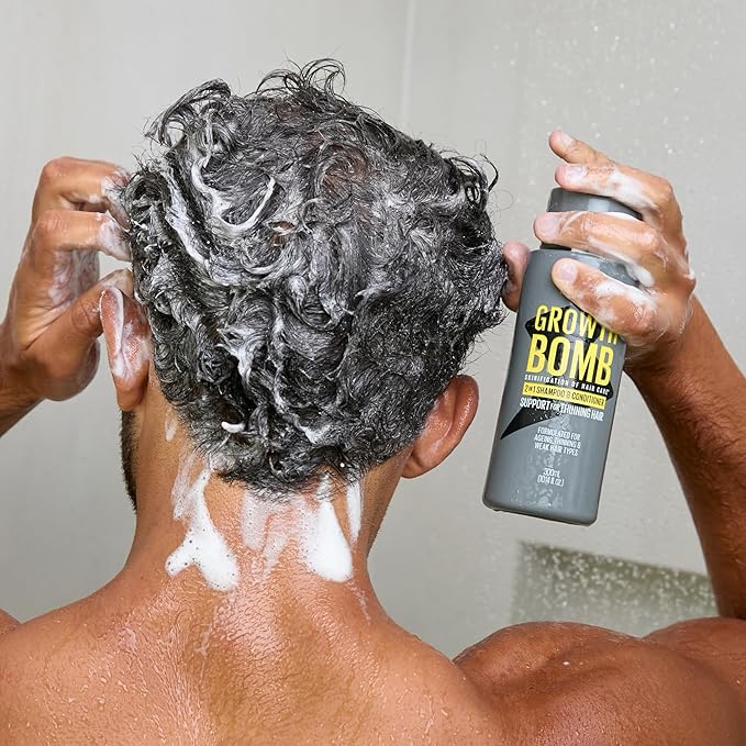 Growth Bomb 2 in 1 Shampoo and Conditioner - Natural 2 in 1 Shampoo and Conditioner for Men & Women, Use on Mens Thin Hair, Support for Thick, Full Hair, Caffeine from Yerba Mate - 300 mL