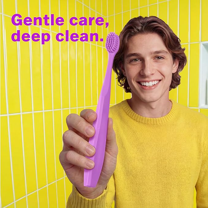Max Extra-Soft Toothbrush for Adults Sensitive Gums – Gentle Bristles, Wide Angled Head for Back Teeth, Ergonomic Non-Slip Grip, BPA-Free Handle, Individually Wrapped,4-Pack (Lavender)