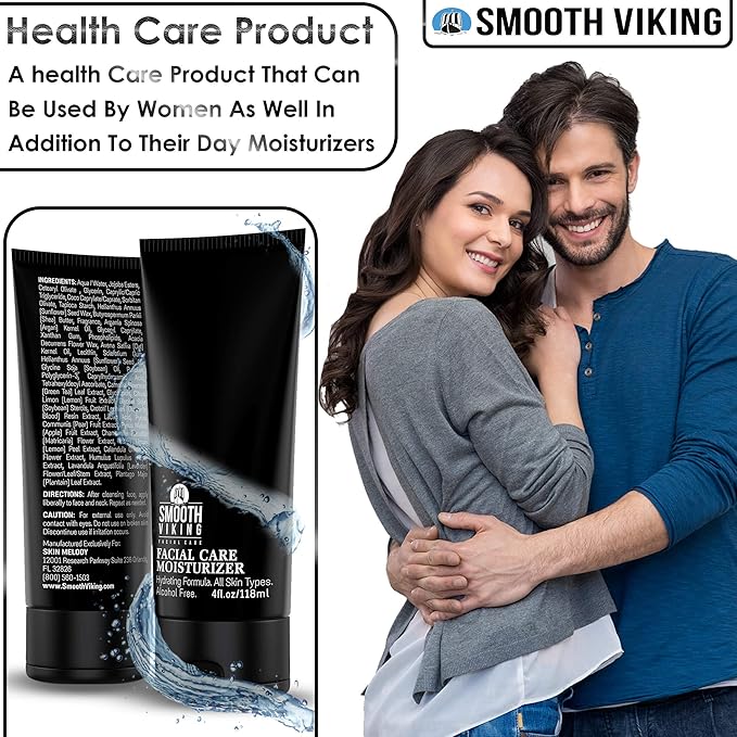 Smooth Viking Men's Face Moisturizer - Daily Hydrating Face Lotion, 4 oz - Alcohol-Free Facial Cream for Sensitive, Dry, and Oily Skin - Age-Defying Skin Firming Formula