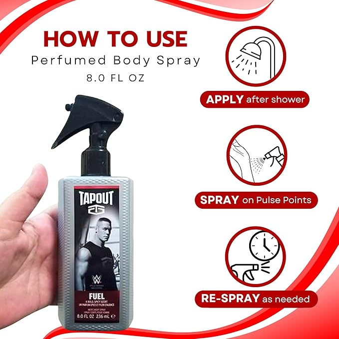 Tapout Fuel Body Spray Perfume for Men Refreshing Fragrance, 8 oz