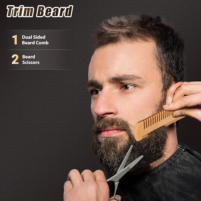Beard Brush Beard Comb Set for Men Dad: Beard Care Kit Mens Gifts, Natural Boar Bristle Brush Pear Wood Comb, Great for Travel Facial Hair Grooming as a Styling Tool, Growth, Detangles, Shine