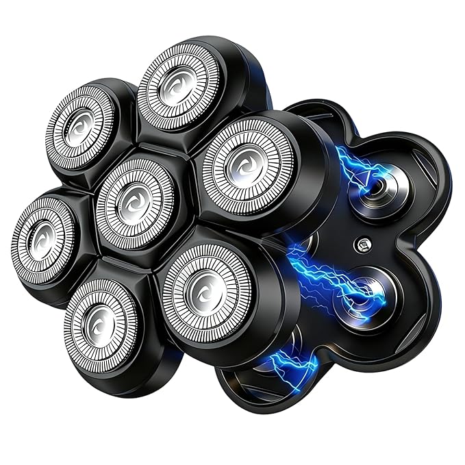 7 Head Floating Shaver Replacement Heads for Freebird Head Shaver for Bald Men, Universal Magnetic 7D Head Shavers for SHPAVVER/Wyklaus/Cyruzi Shaver Head,Black/1Pack