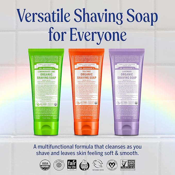 Dr. Bronner's - Organic Shaving Soap (Lemongrass, 7 Ounce) - Certified Organic, Sugar and Shikakai Powder, Soothes and Moisturizes for Close Comfortable Shave, Use on Face, Underarms and Legs