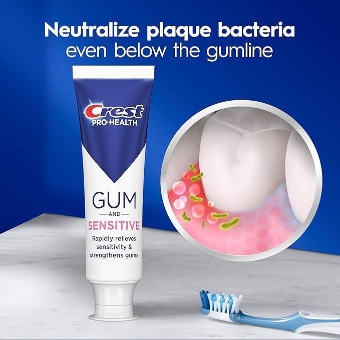Crest Sensitive and Gum Toothpaste 4.8 oz (3 Pack), Relieves Sensitivity, Strengthens Gums, Anticavity, Clinically Proven, Antibacterial Toothpaste