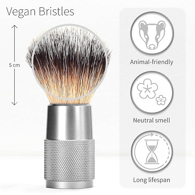 Bambaw - Shaving Brush Vegan | Silver | Ingrown Hair and Razor Bumps Treatment| Durable Shaving Brush Metal Handle| Shaving Brushes for Men and Women | Waste Free Synthetic Hair Brush