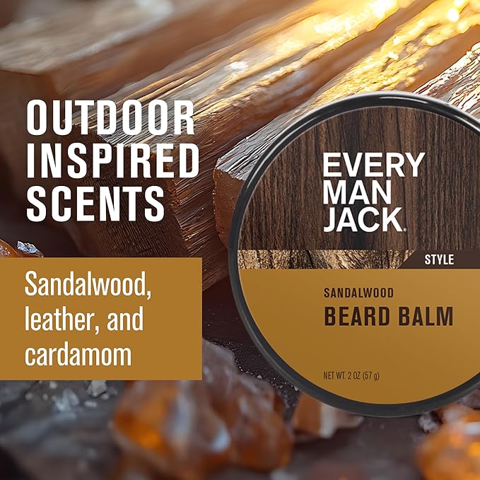 Every Man Jack Beard Styling Balm - Light Sandalwood Scent - Moisturize, Strengthen, & Style Your Beard - Medium Hold - Naturally Derived Ingredients like Candelilla Wax & Shea Butter - 2 oz (2 pack)