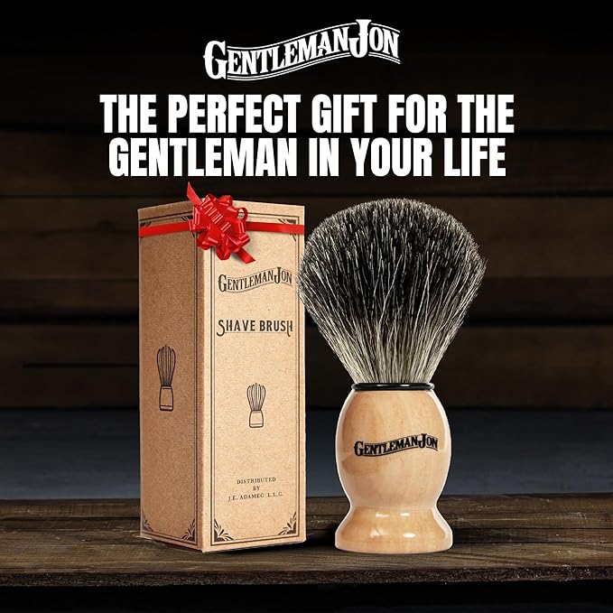 Gentleman Jon 100% Black Badger Hair Shaving Brush for Men – Premium Ergonomic Shave Lather Brush for Wet Shave Using Shaving Cream & Soap – Ideal for Safety Razor, Double Edge Razor & Straight Razors