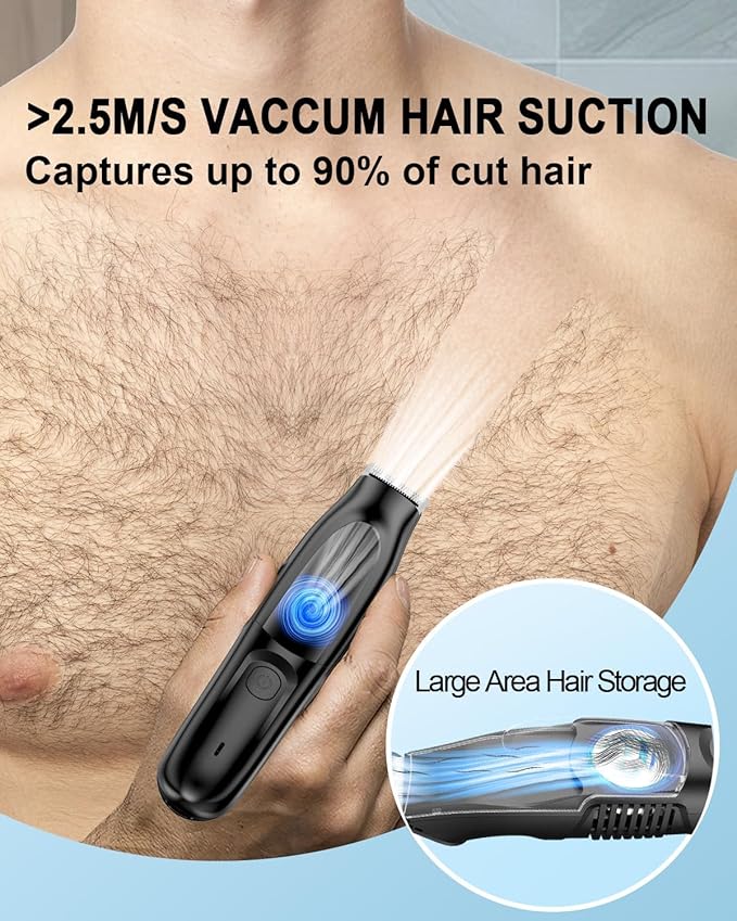 Body Hair Trimmer, Vacuum Clippers with Hair Suction, Electric Wet/Dry Shaver Groomer with Body Clippers for Cut Leg, Chest, Arm, USB Recharge
