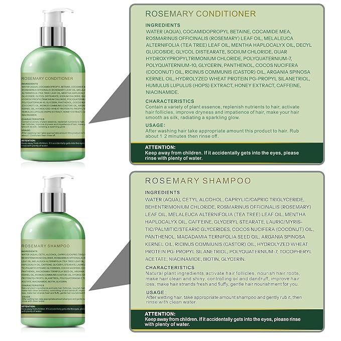 Rosemary Hair Growth Shampoo and Conditioner Set: Thickness & Anti Hair Loss Shampoo and Conditioner with Tea Tree Oil Mint Biotin – Strengthening Formula for Men & Women, Thinning & Damaged Hair Care